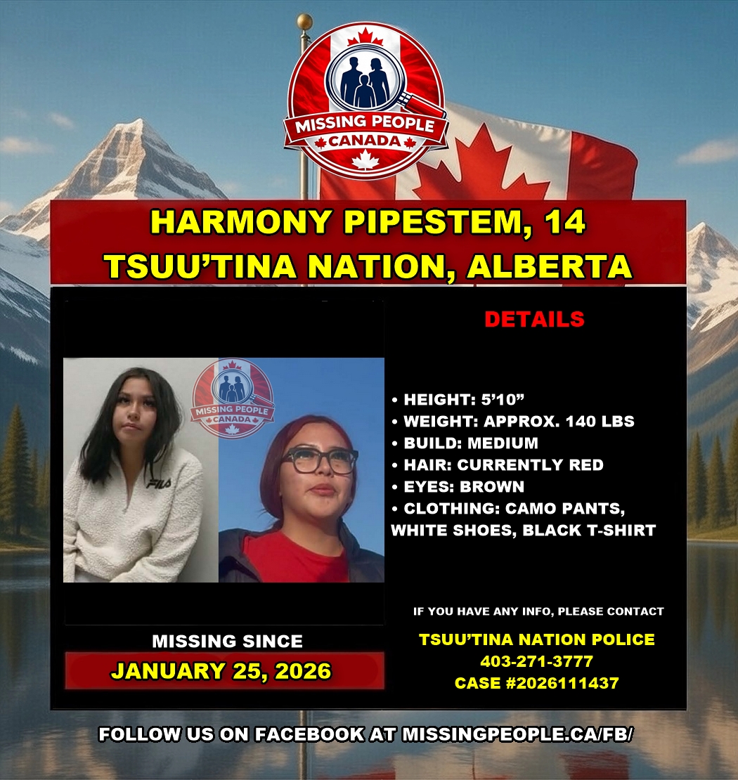 Photo of missing girl Harmony Pipestem, age 14, from Tsuu’tina Nation, Alberta
