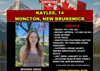 Photo of missing girl Kaylee, age 14, from Moncton, New Brunswick.