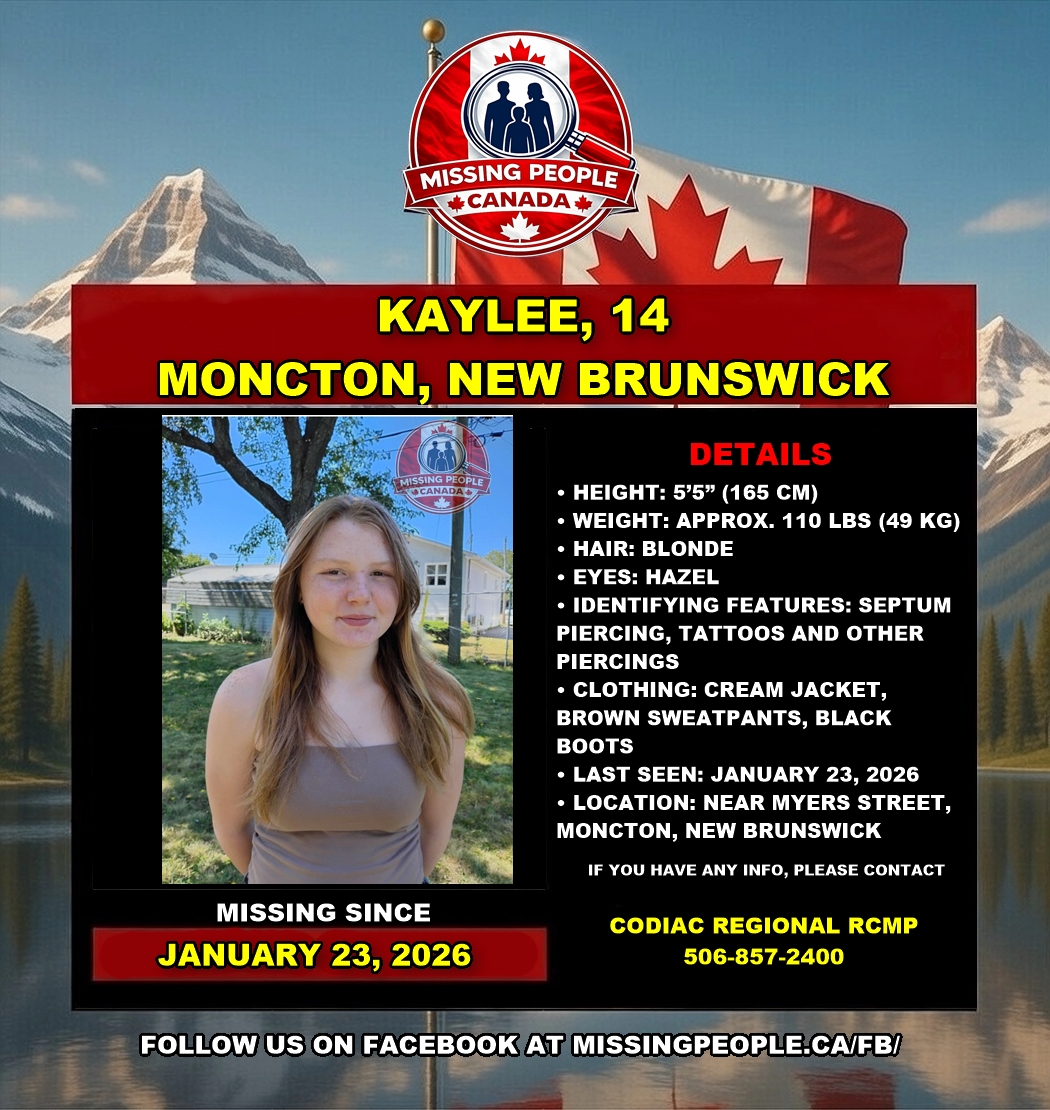 Photo of missing girl Kaylee, age 14, from Moncton, New Brunswick.