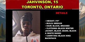 Photo of missing youth Jahvinson, age 15, from Toronto, Ontario
