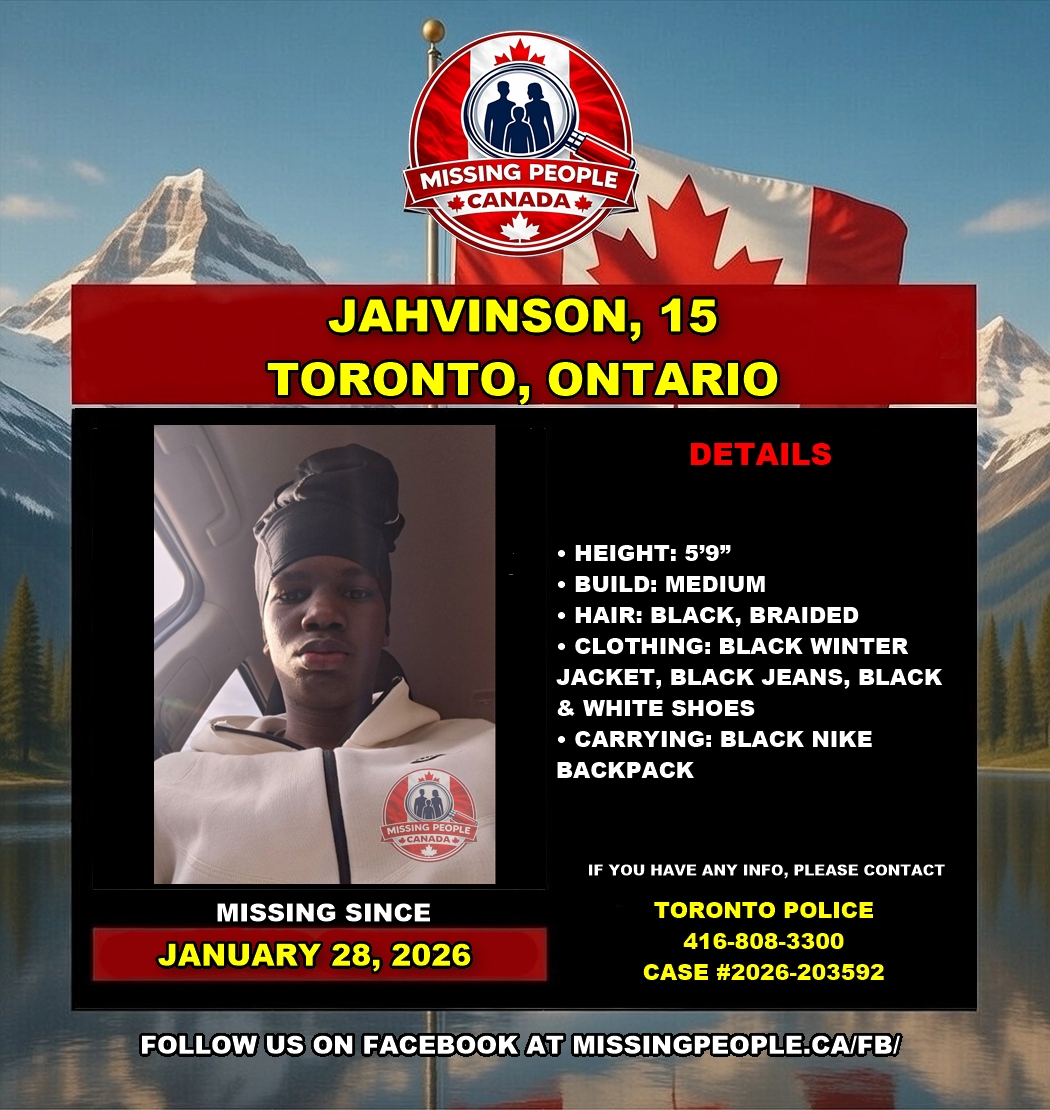 Photo of missing youth Jahvinson, age 15, from Toronto, Ontario