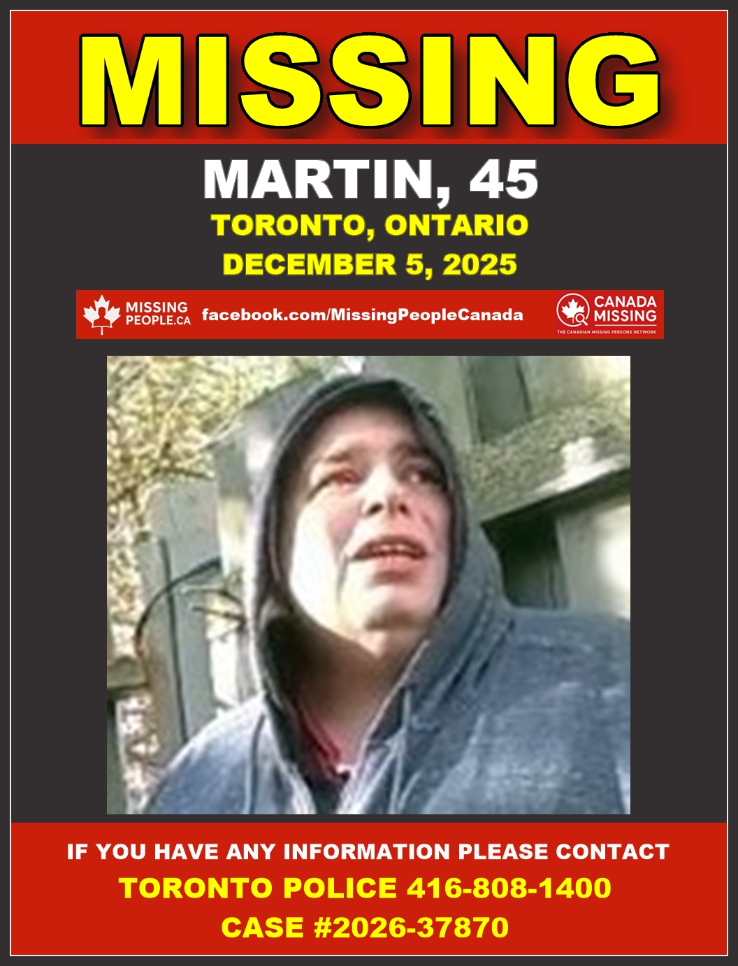 Photo of missing person Martin, age 45, from Toronto, Ontario