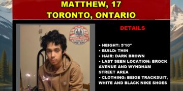 Photo of missing youth Matthew, age 17, from Toronto, Ontario