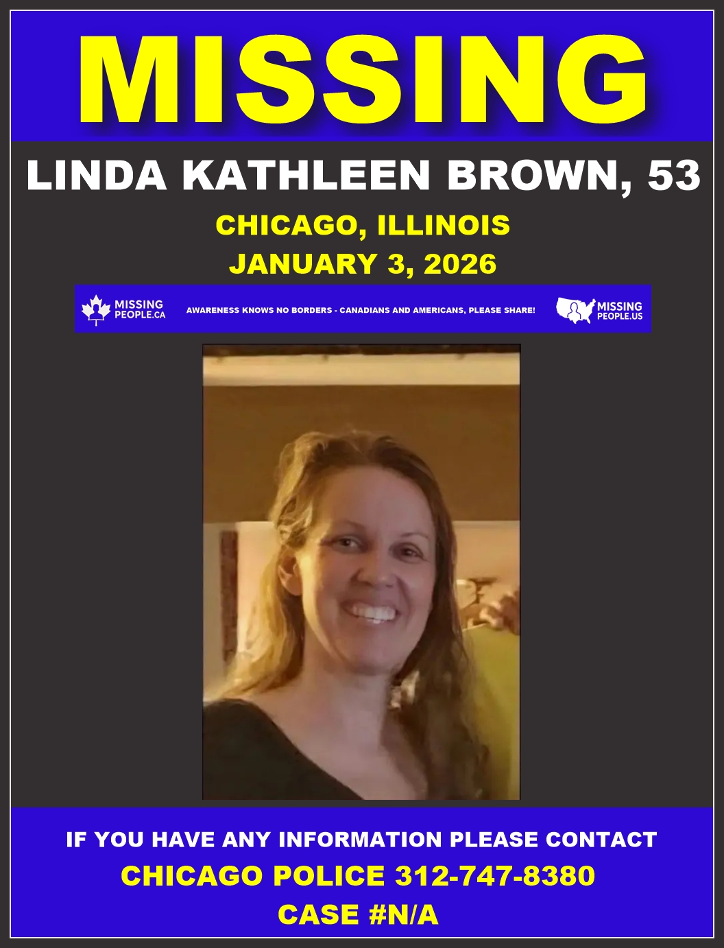 Photo of missing woman Linda Kathleen Brown, age 53, from Chicago, Illinois