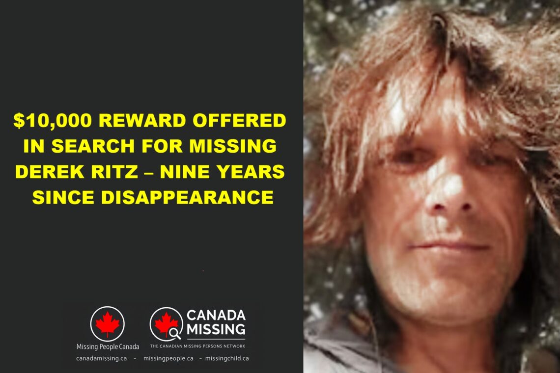 Stratford Police Service media release offering $10,000 reward for information on missing Derek Ritz, nine years since disappearance on December 31, 2016.