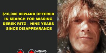 Stratford Police Service media release offering $10,000 reward for information on missing Derek Ritz, nine years since disappearance on December 31, 2016.