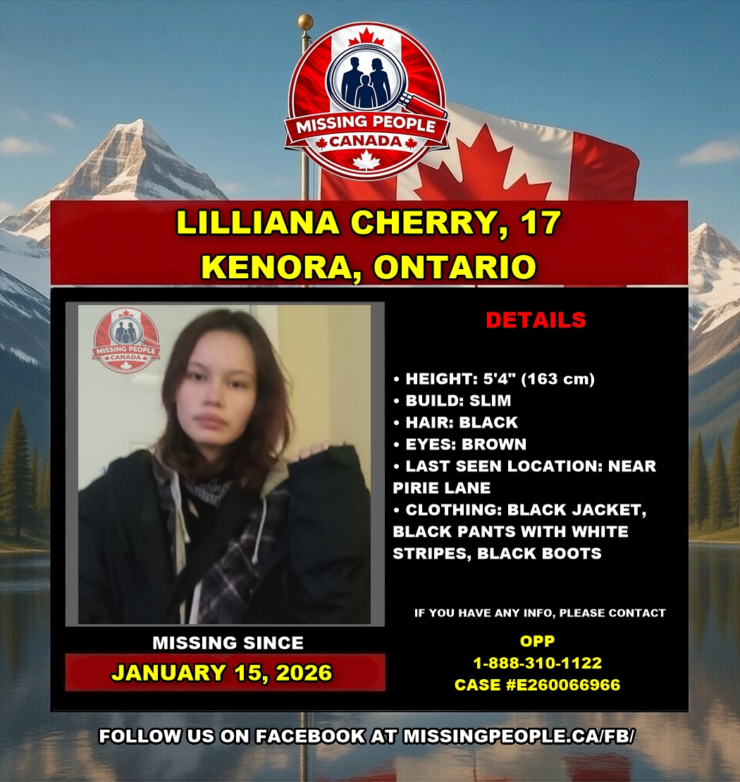 Photo of missing girl Lilliana Cherry, age 17, from Kenora, Ontario