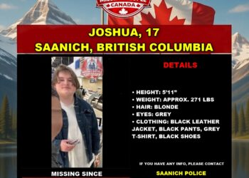 Photo of missing boy Joshua, age 17, from Saanich, British Columbia.