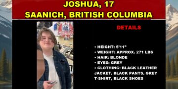 Photo of missing boy Joshua, age 17, from Saanich, British Columbia.