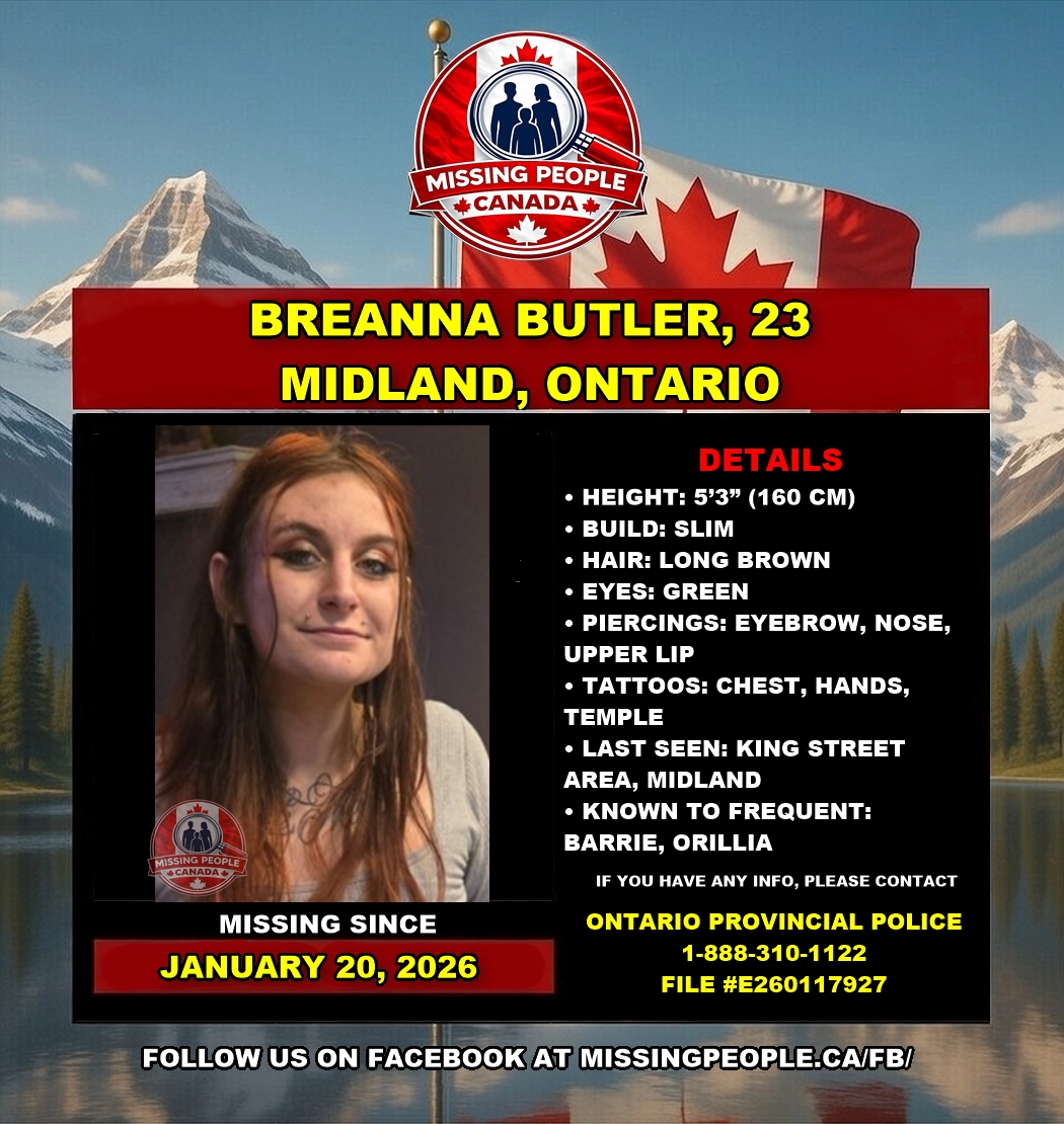 Photo of missing woman Breanna Butler, age 23, from Midland, Ontario