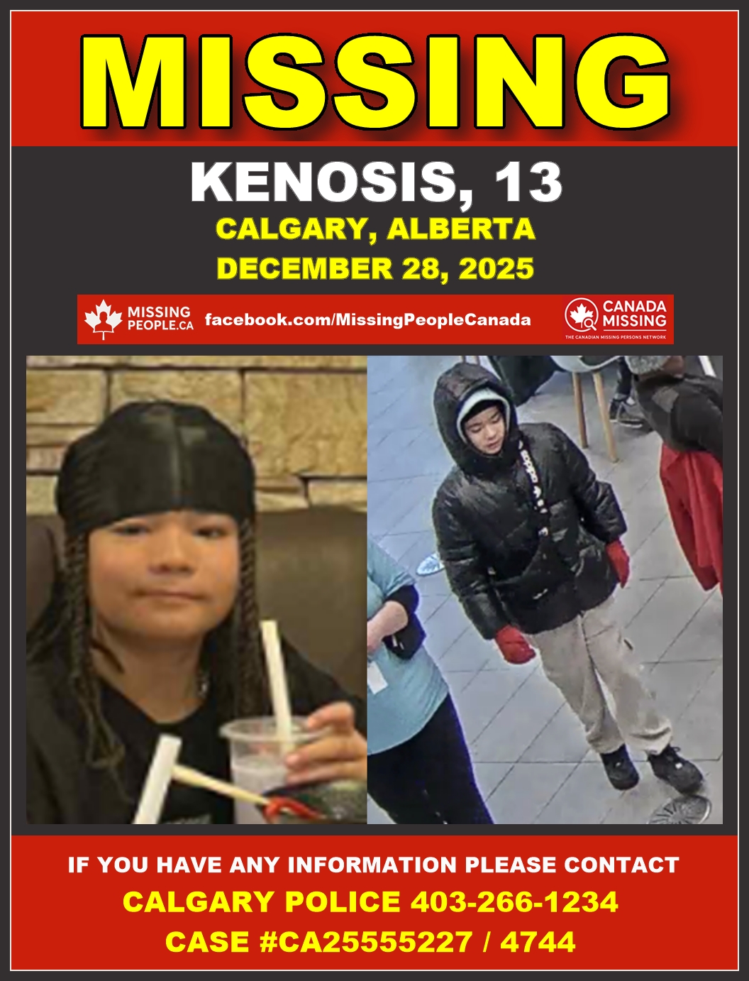Photo of missing boy Kenosis, age 13, from Calgary, Alberta