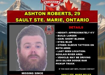Photo of missing man Ashton Roberts, age 29, from Sault Ste. Marie, Ontario