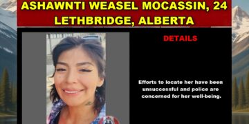 Photo of missing woman Ashawnti Weasel Mocassin, age 24, from Lethbridge, Alberta
