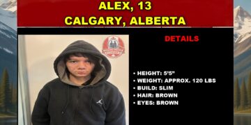 Photo of missing boy Alex, age 13, from Calgary, Alberta