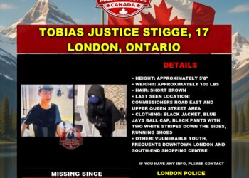 Photo of missing vulnerable youth Tobias Justice Stigge, age 17, from London, Ontario
