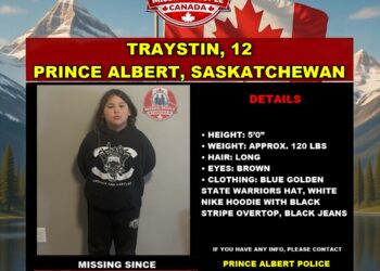 Photo of missing boy Traystin, age 12, from Prince Albert, Saskatchewan.
