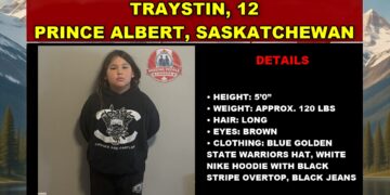 Photo of missing boy Traystin, age 12, from Prince Albert, Saskatchewan.