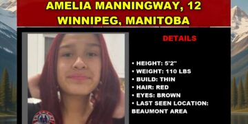 Photo of missing girl Amelia Manningway, age 12, from Winnipeg, Manitoba