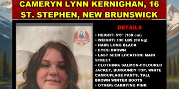 Photo of missing girl Cameryn Lynn Kernighan, age 16, from Bloomfield, New Brunswick