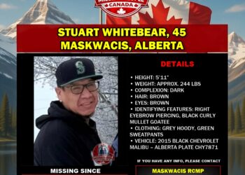 Photo of missing man Stuart Whitebear, age 45, from Maskwacis, Alberta.