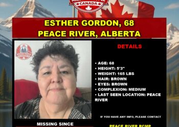 Photo of missing senior Esther Gordon, age 68, from Peace River, Alberta