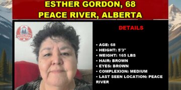 Photo of missing senior Esther Gordon, age 68, from Peace River, Alberta