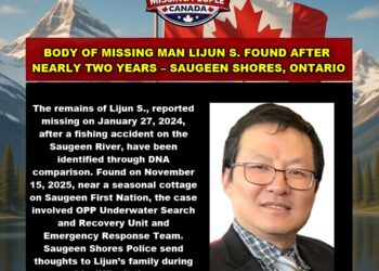 Photo related to Saugeen Shores Police investigation into missing fisherman Lijun S., whose remains were found after nearly two years.