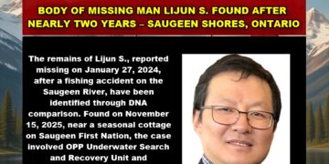 Photo related to Saugeen Shores Police investigation into missing fisherman Lijun S., whose remains were found after nearly two years.