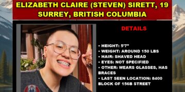 Photo of missing youth Elizabeth Claire (known as Steven) Sirett, age 19, from Surrey, British Columbia