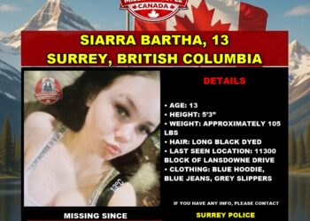 Photo of missing youth Siarra Bartha, age 13, from Surrey, British Columbia