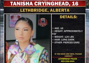 Photo of missing girl Tanisha Cryinghead, age 16, from Lethbridge, Alberta