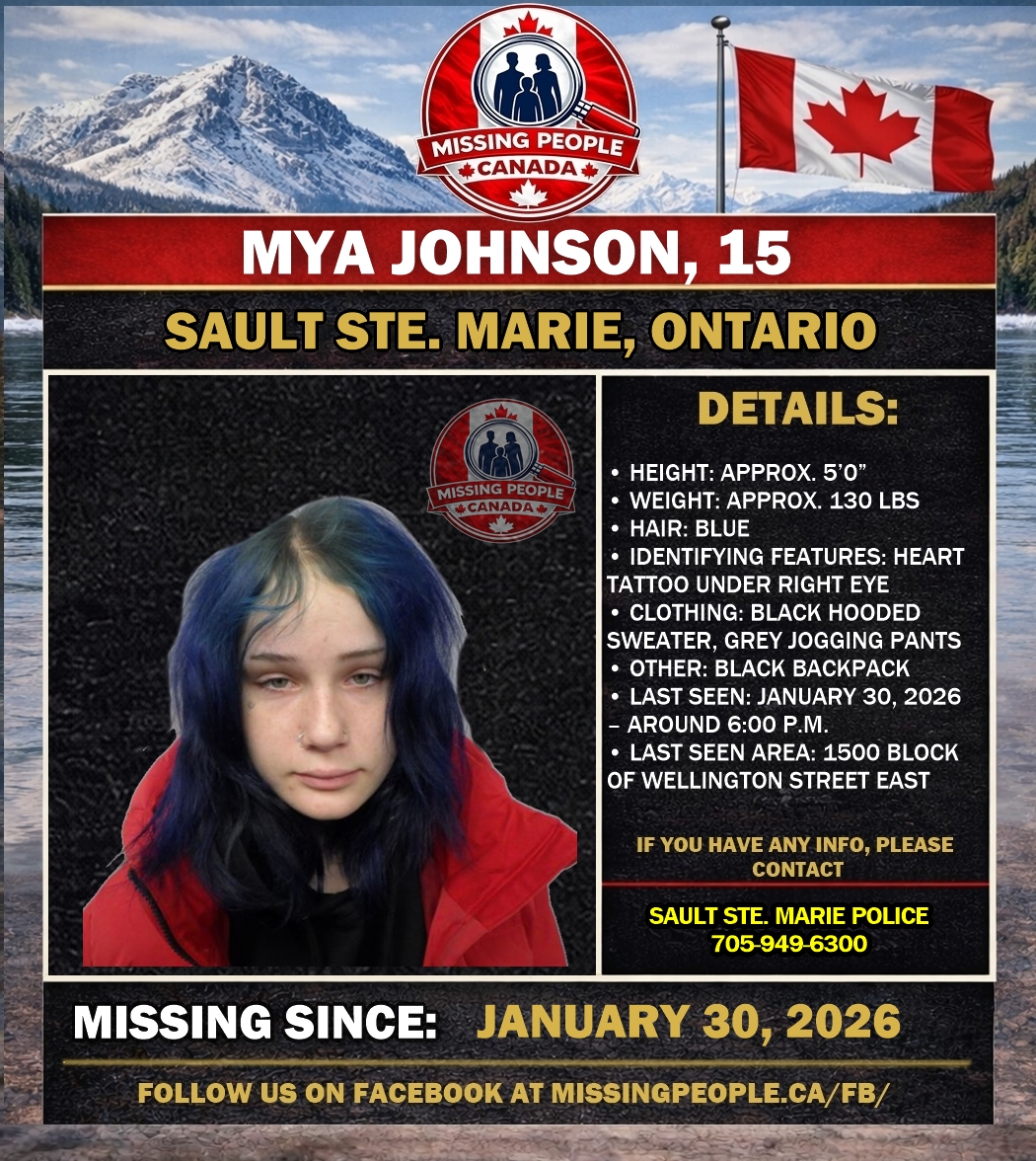 Photo of missing girl Mya Johnson, age 15, from Sault Ste. Marie, Ontario.
