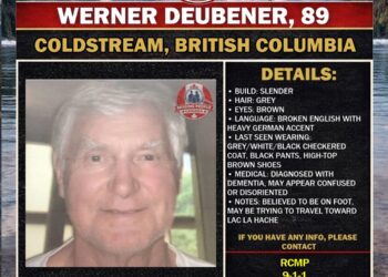 Photo of missing senior Werner Deubener, age 89, from Coldstream, British Columbia