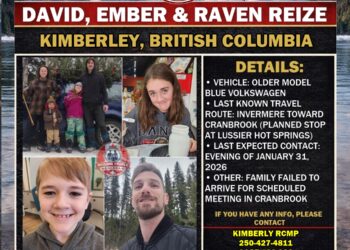 Photo related to missing family David Reize with children Ember and Raven from Kimberley, British Columbia.