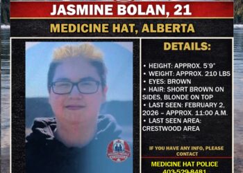 Photo of missing woman Jasmine Bolan, age 21, from Medicine Hat, Alberta.