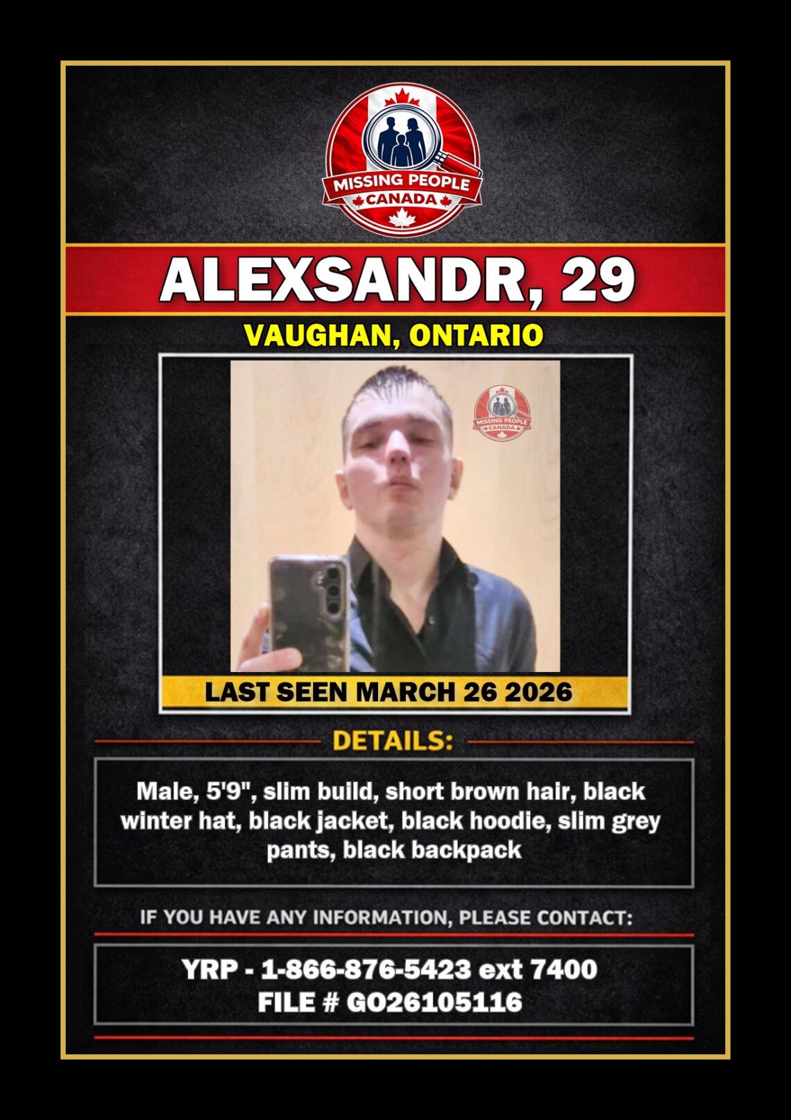 MISSING PERSON CANADA RELEASE