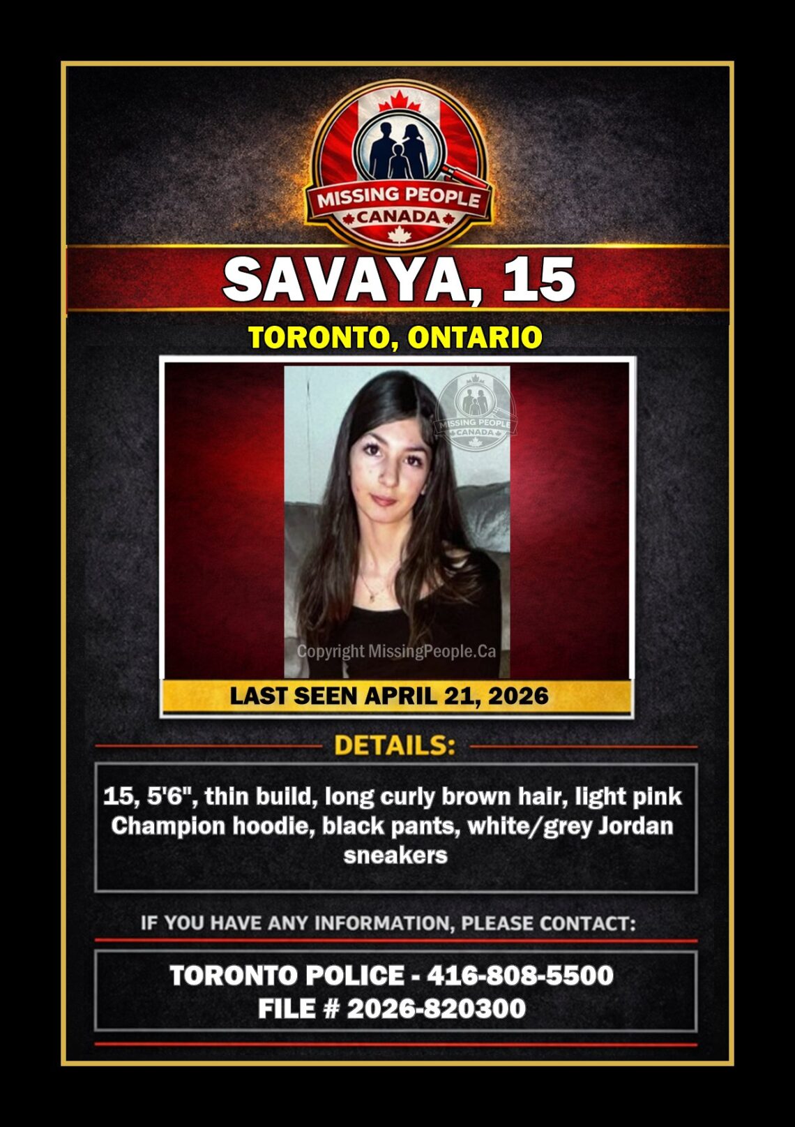 MISSING PERSON CANADA RELEASE