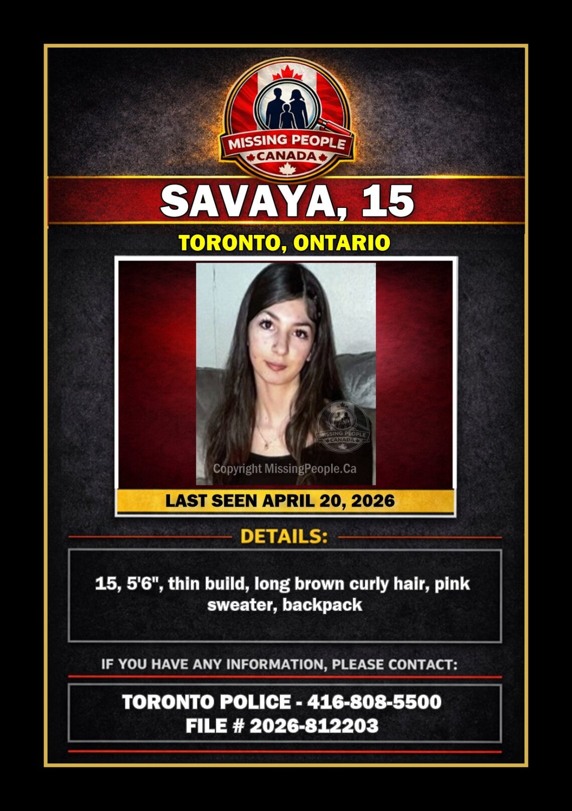 MISSING PERSON CANADA RELEASE