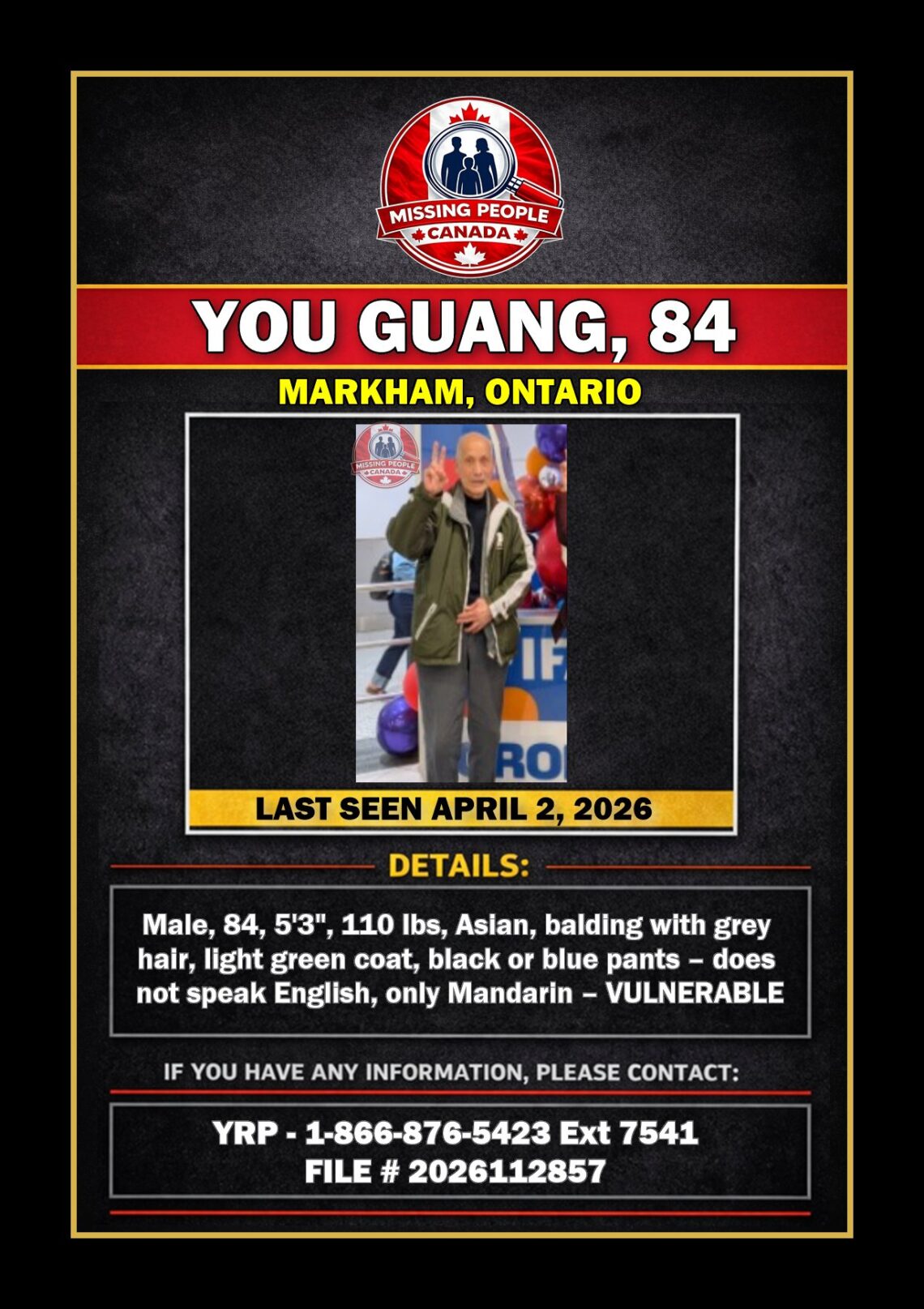MISSING PERSON CANADA RELEASE