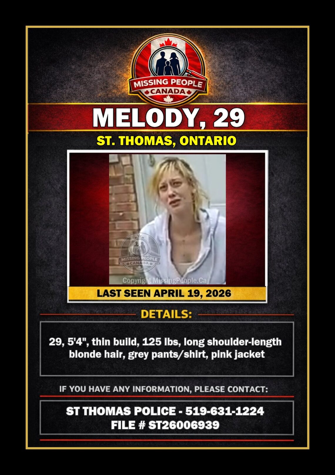MISSING PERSON CANADA RELEASE